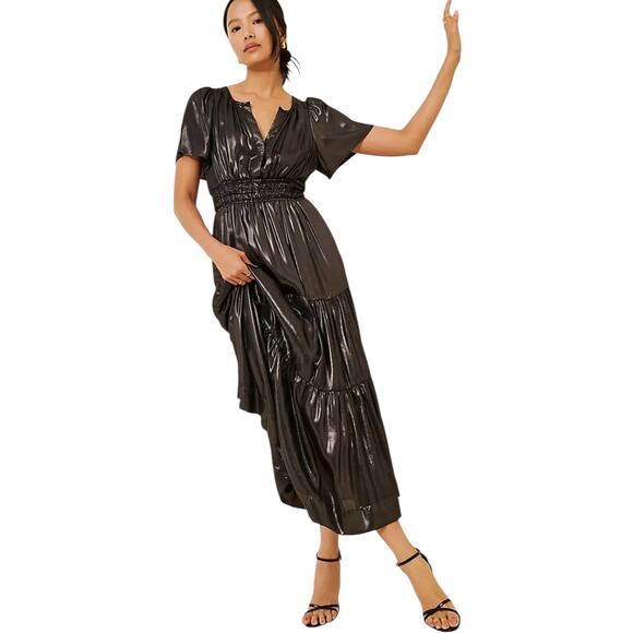 Anthropology Dresses & Skirts - Anthropologie Metallic Tiered Maxi Dress Smocked Waist Boho Glam Medium